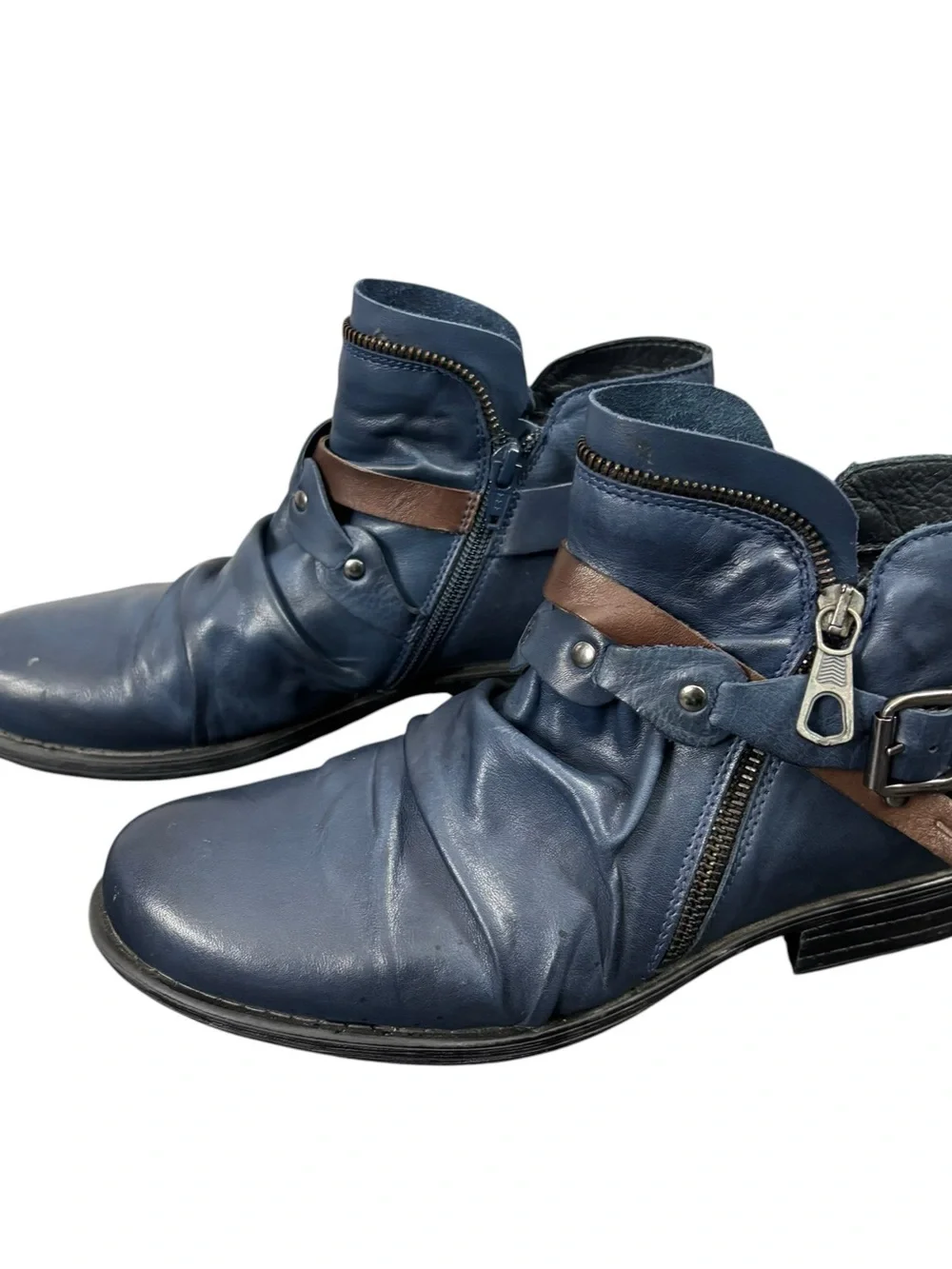 Miz Mooz Leather Buckled Ankle Boots Lagos Blue Size US 8.5 -9 EU 39